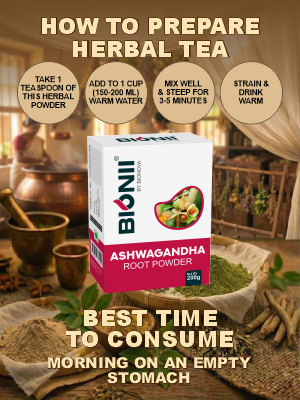 Bionii Ashwagandha Powder 200g – Organically Processed Ashwagandha Root Powder for Herbal Tea & Topical Use