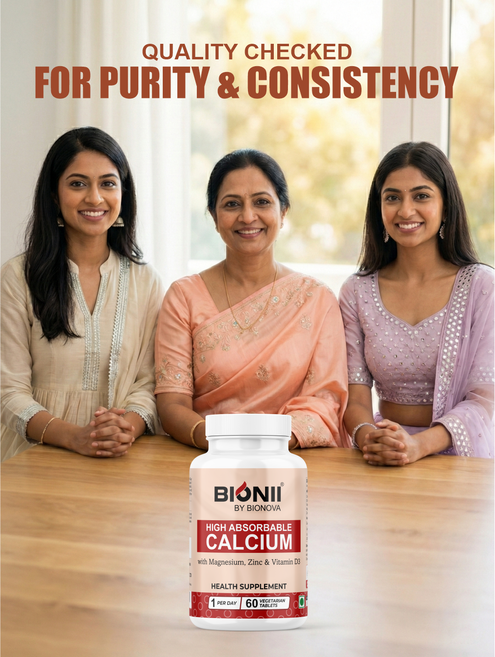 High Absorbable Calcium Tablets (60 Tablets) – Bone strength support with D3, magnesium & zinc