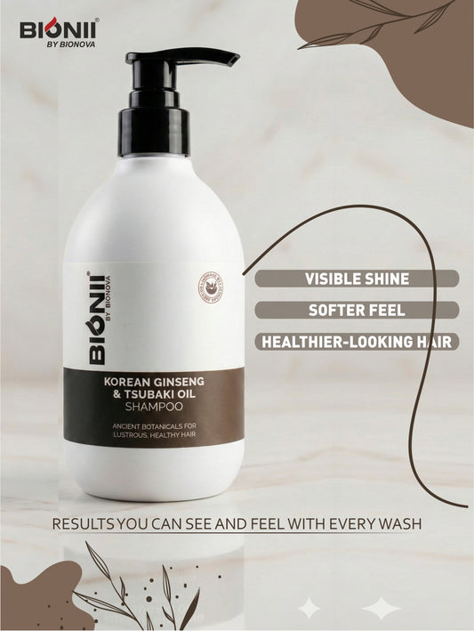 Bionii Ginseng Shampoo 300ml – Korean Ginseng & Tsubaki Oil for Lustrous, Healthy Hair