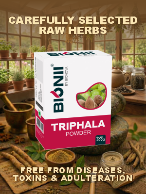 Bionii Triphala Powder 200g – Organic Amla, Bibhitaki & Haritaki Blend for Tea & Topical Use