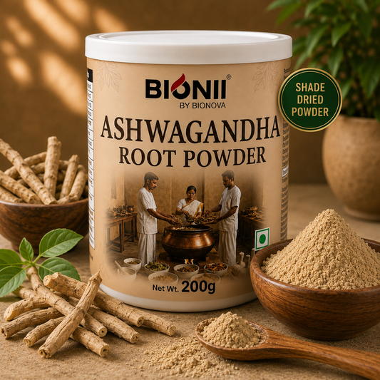 Bionii Ashwagandha Powder 200g – Organically Processed Ashwagandha Root Powder for Herbal Tea & Topical Use