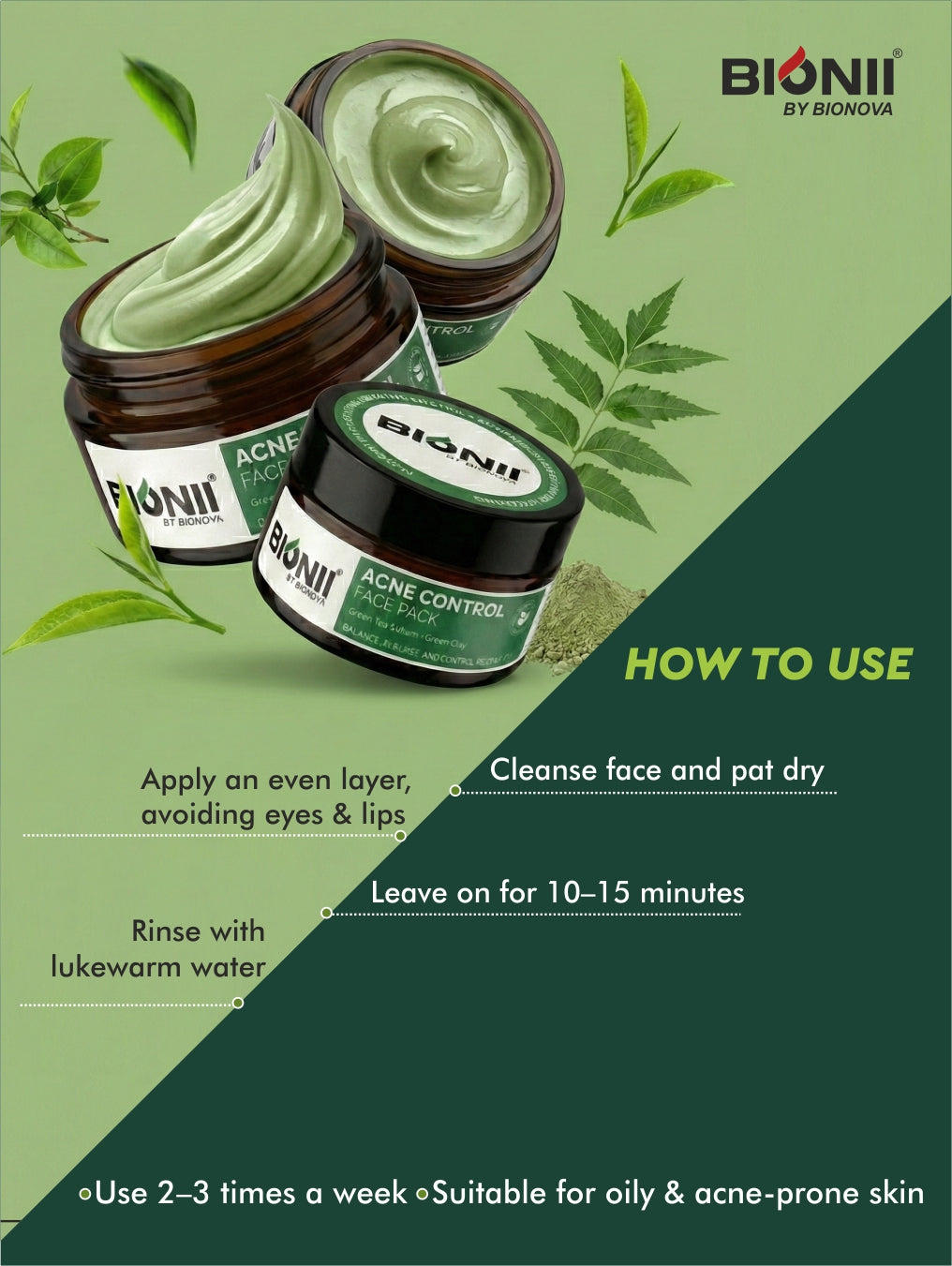 Acne Control Face Pack with Green Tea & Green Clay for Clear Skin
