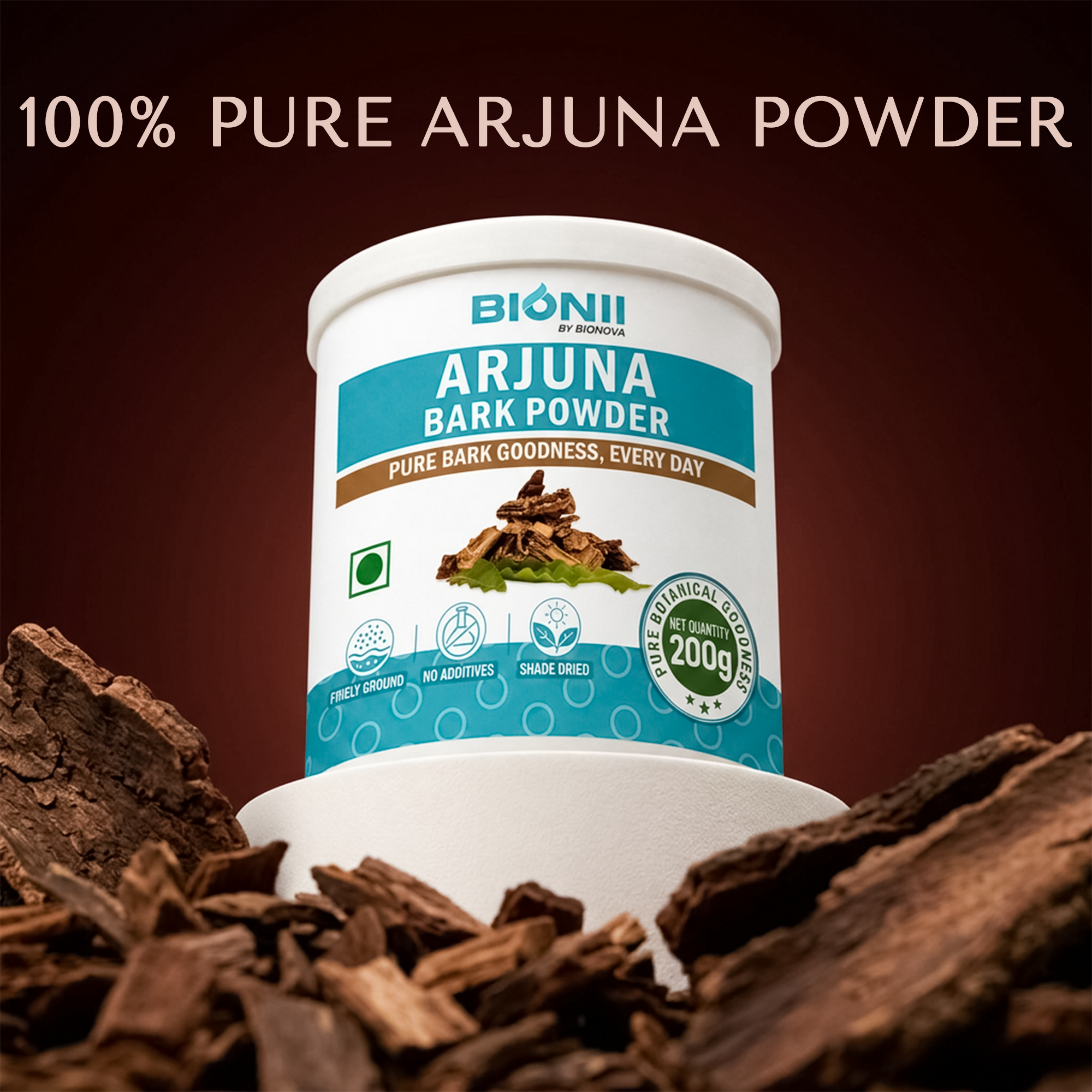 Bionii Arjuna Powder 200g – Organically Processed Arjuna Bark Powder for Herbal Tea & Topical Use