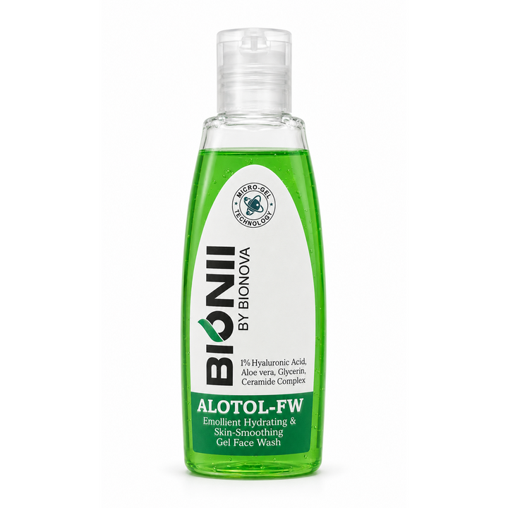 Alotol-FW Emollient Hydrating & Skin-Smoothing Gel Face Wash – With 1% Hyaluronic Acid, Aloe Vera & Ceramide Complex | Micro-Gel Technology