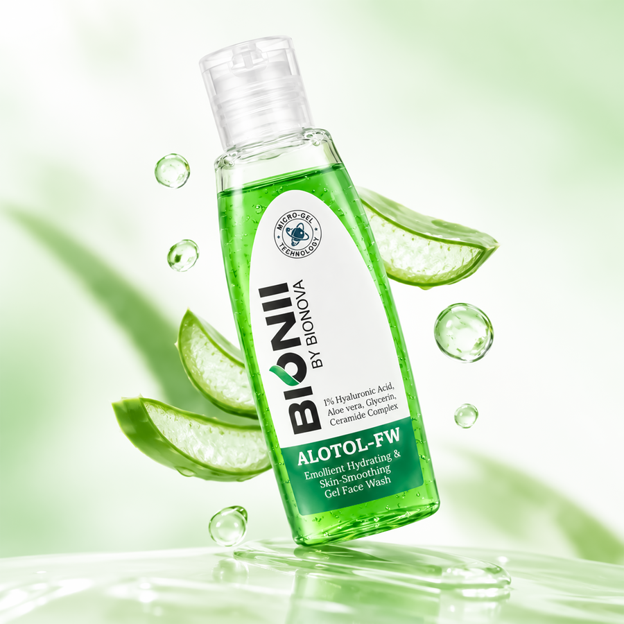 Alotol-FW Emollient Hydrating & Skin-Smoothing Gel Face Wash – With 1% Hyaluronic Acid, Aloe Vera & Ceramide Complex | Micro-Gel Technology