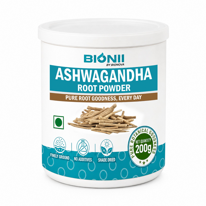Bionii Ashwagandha Powder 200g – Organically Processed Ashwagandha Root Powder for Herbal Tea & Topical Use