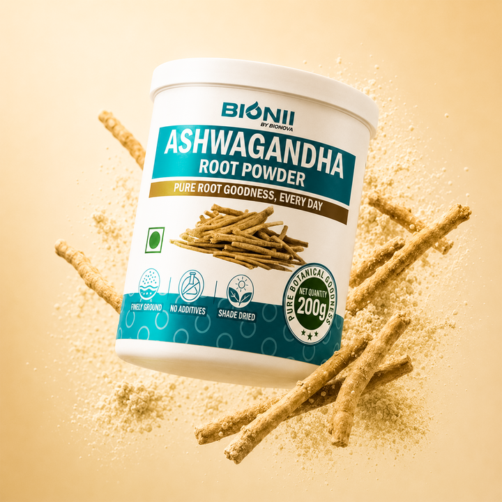 Bionii Ashwagandha Powder 200g – Organically Processed Ashwagandha Root Powder for Herbal Tea & Topical Use
