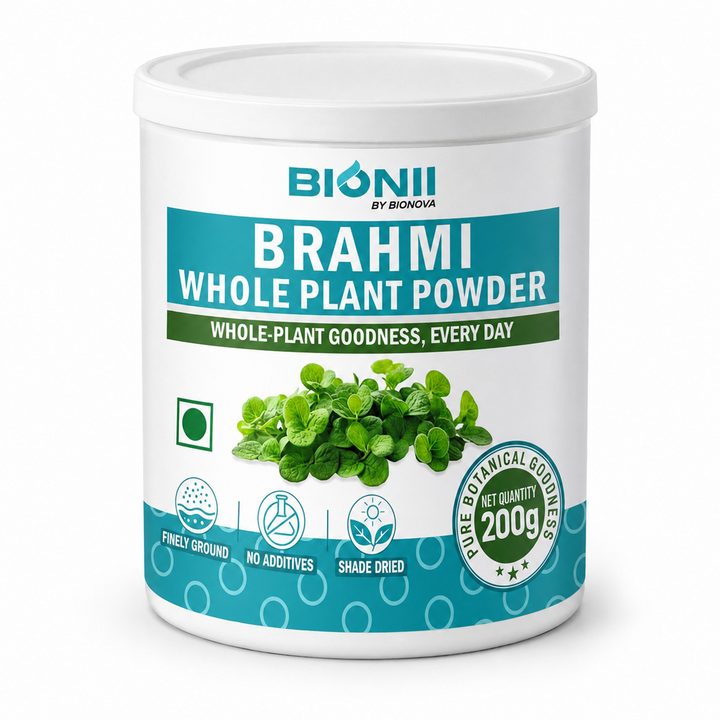 Bionii Brahmi Whole Plant Powder 200g – Organically Processed Brahmi Leaves Powder for Herbal Tea & Topical Use