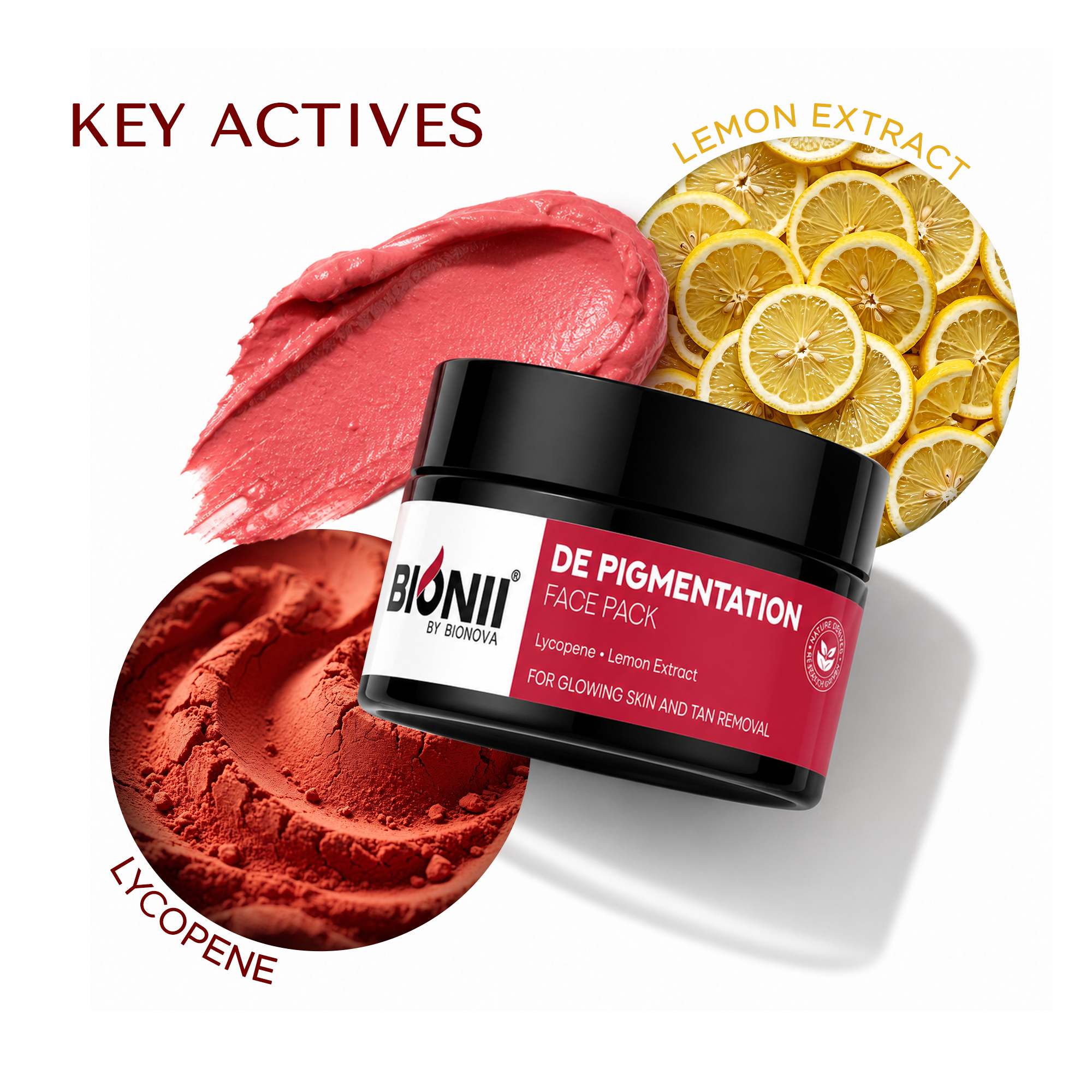 Bionii De-Pigmentation Face Pack | Lycopene & Lemon Extract for Dark Spots & Tan Removal | Brightening Mask for Glowing Skin