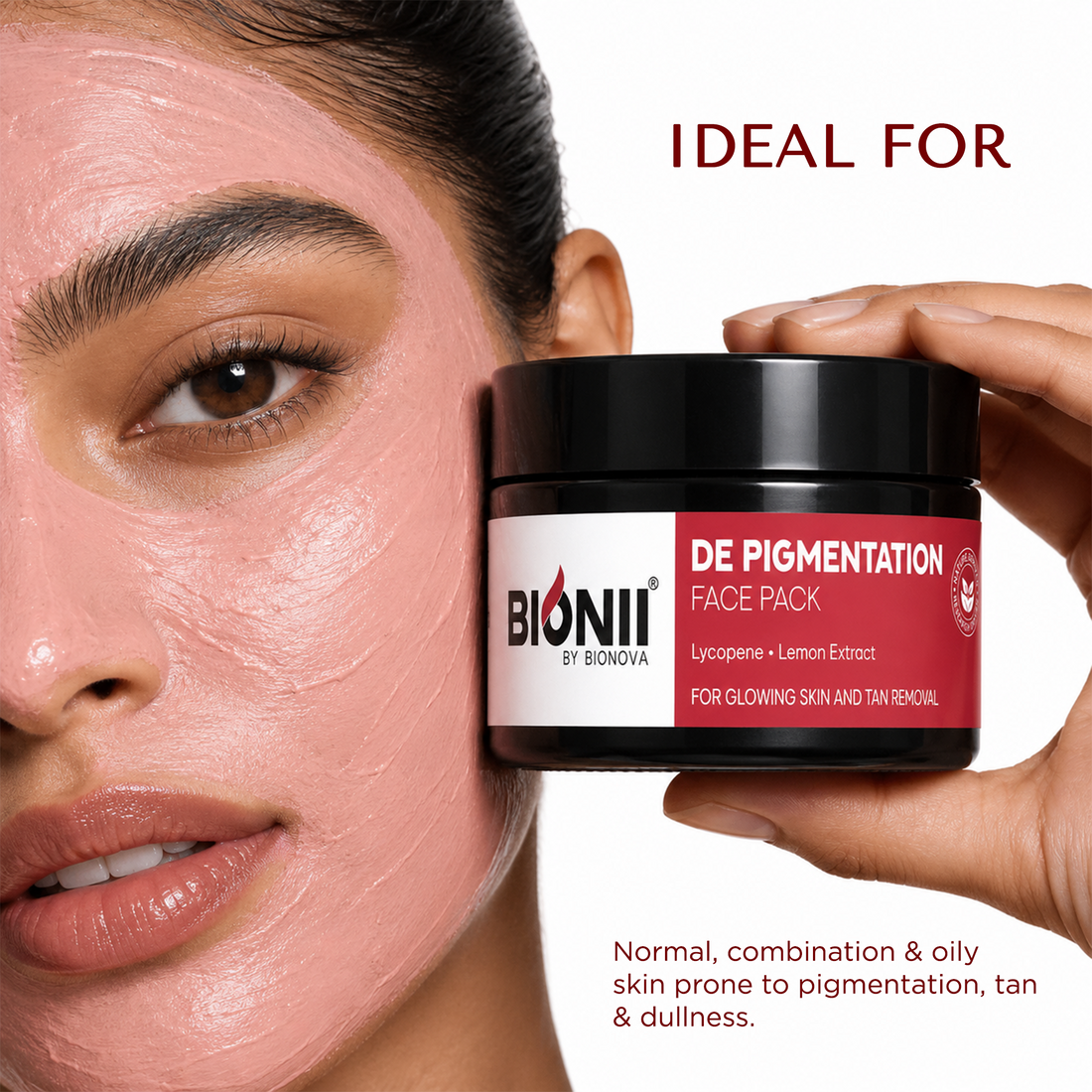 Bionii De-Pigmentation Face Pack | Lycopene & Lemon Extract for Dark Spots & Tan Removal | Brightening Mask for Glowing Skin