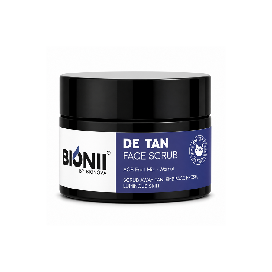 Bionii De-Tan Face Scrub | ACB Fruit Mix & Walnut for Sun Tan Removal | Brightening Exfoliator for Fresh, Luminous Skin