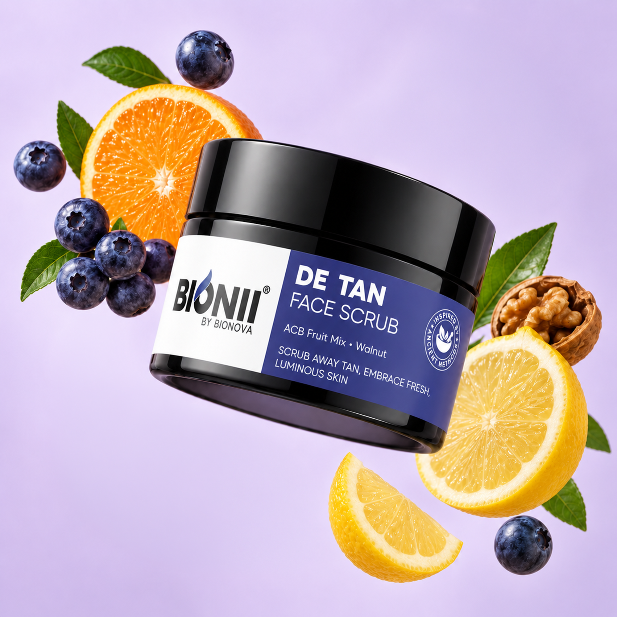 Bionii De-Tan Face Scrub | ACB Fruit Mix & Walnut for Sun Tan Removal | Brightening Exfoliator for Fresh, Luminous Skin