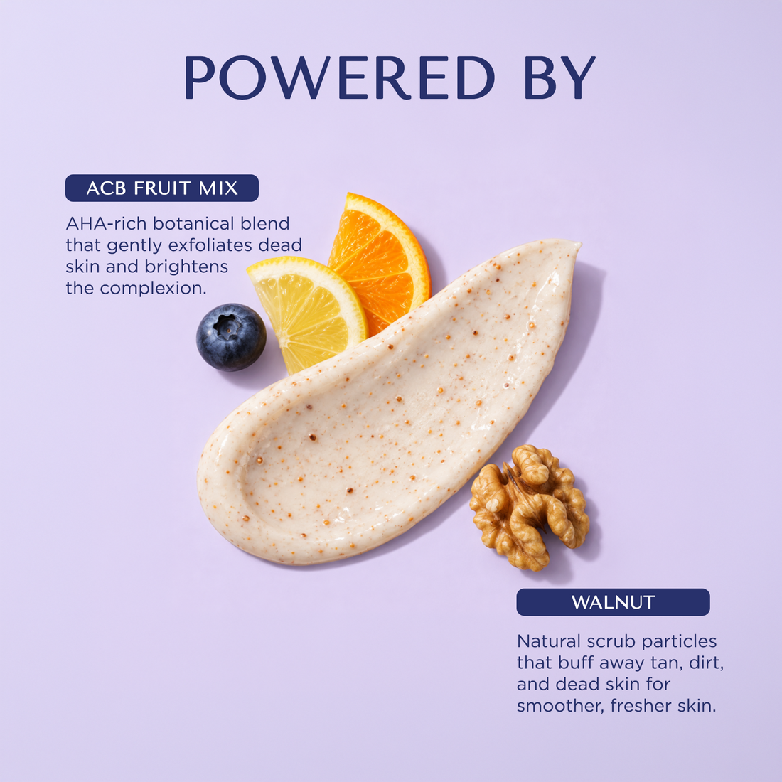 Bionii De-Tan Face Scrub | ACB Fruit Mix & Walnut for Sun Tan Removal | Brightening Exfoliator for Fresh, Luminous Skin