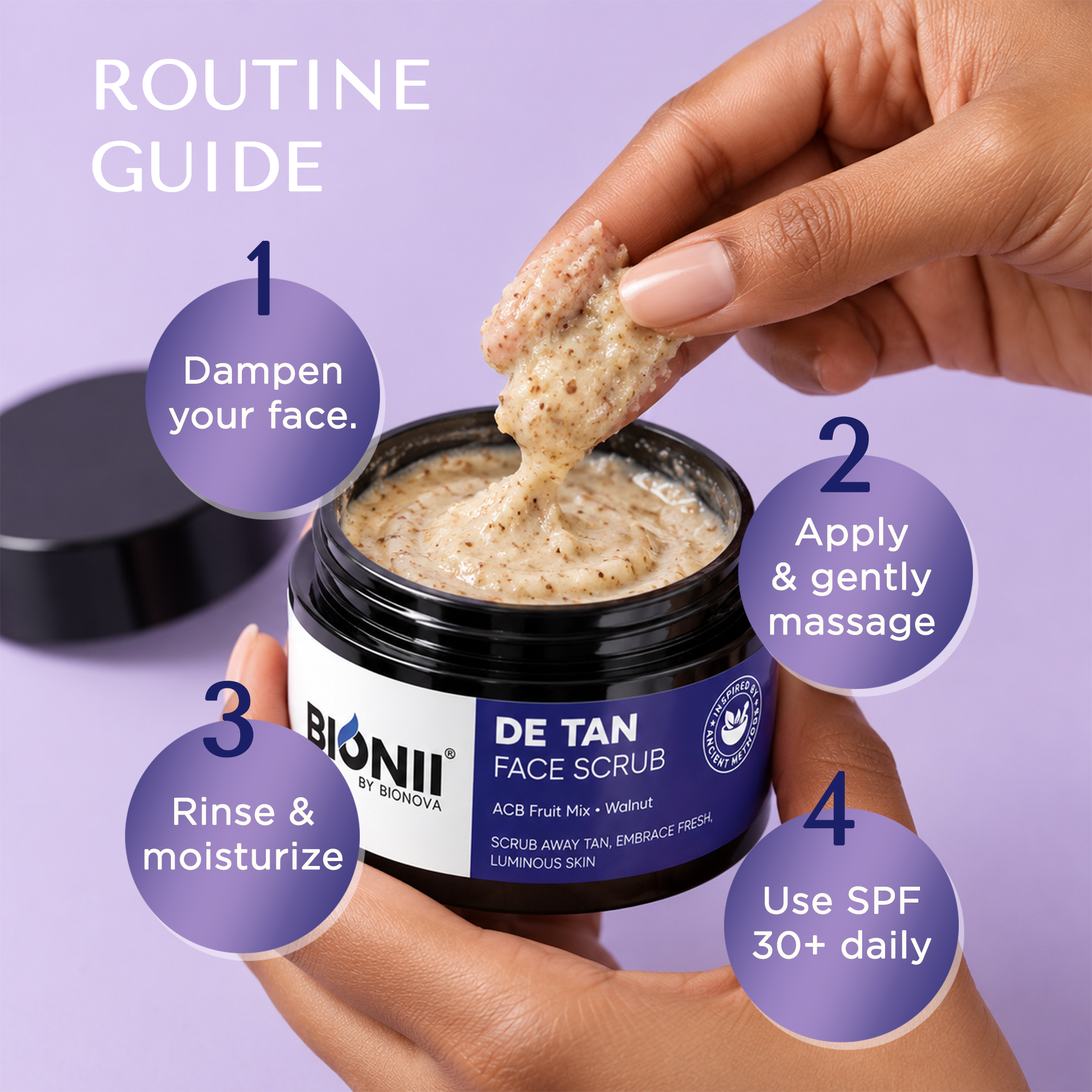 Bionii De-Tan Face Scrub | ACB Fruit Mix & Walnut for Sun Tan Removal | Brightening Exfoliator for Fresh, Luminous Skin