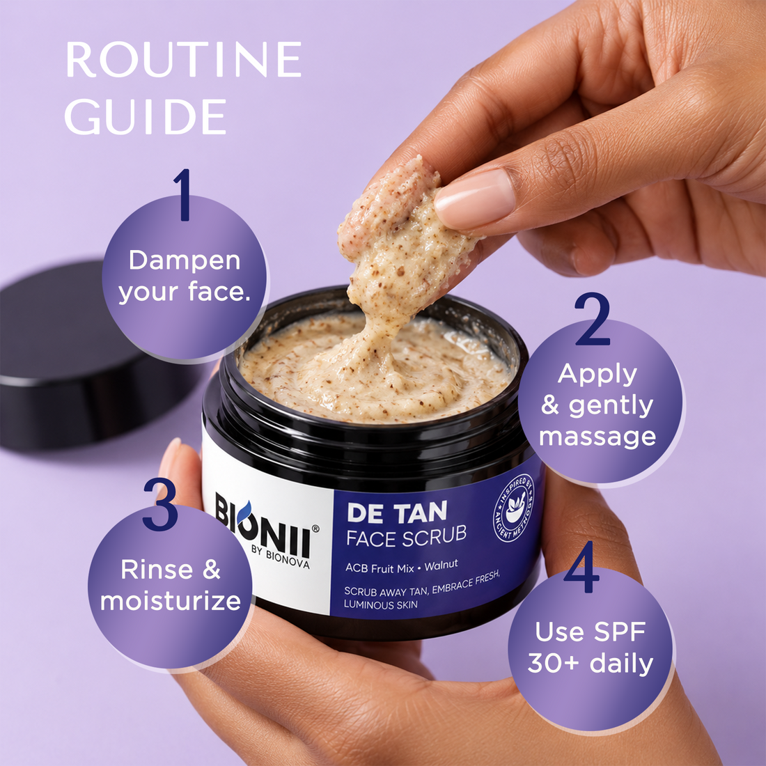 Bionii De-Tan Face Scrub | ACB Fruit Mix & Walnut for Sun Tan Removal | Brightening Exfoliator for Fresh, Luminous Skin