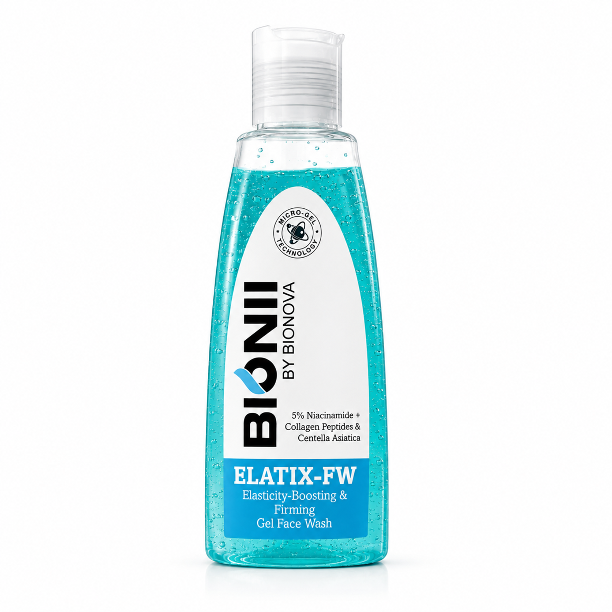 Bionii Elatix-FW Elasticity-Boosting & Firming Gel Face Wash – With 5% Niacinamide, Collagen Peptides & Centella Asiatica | Micro-Gel Technology