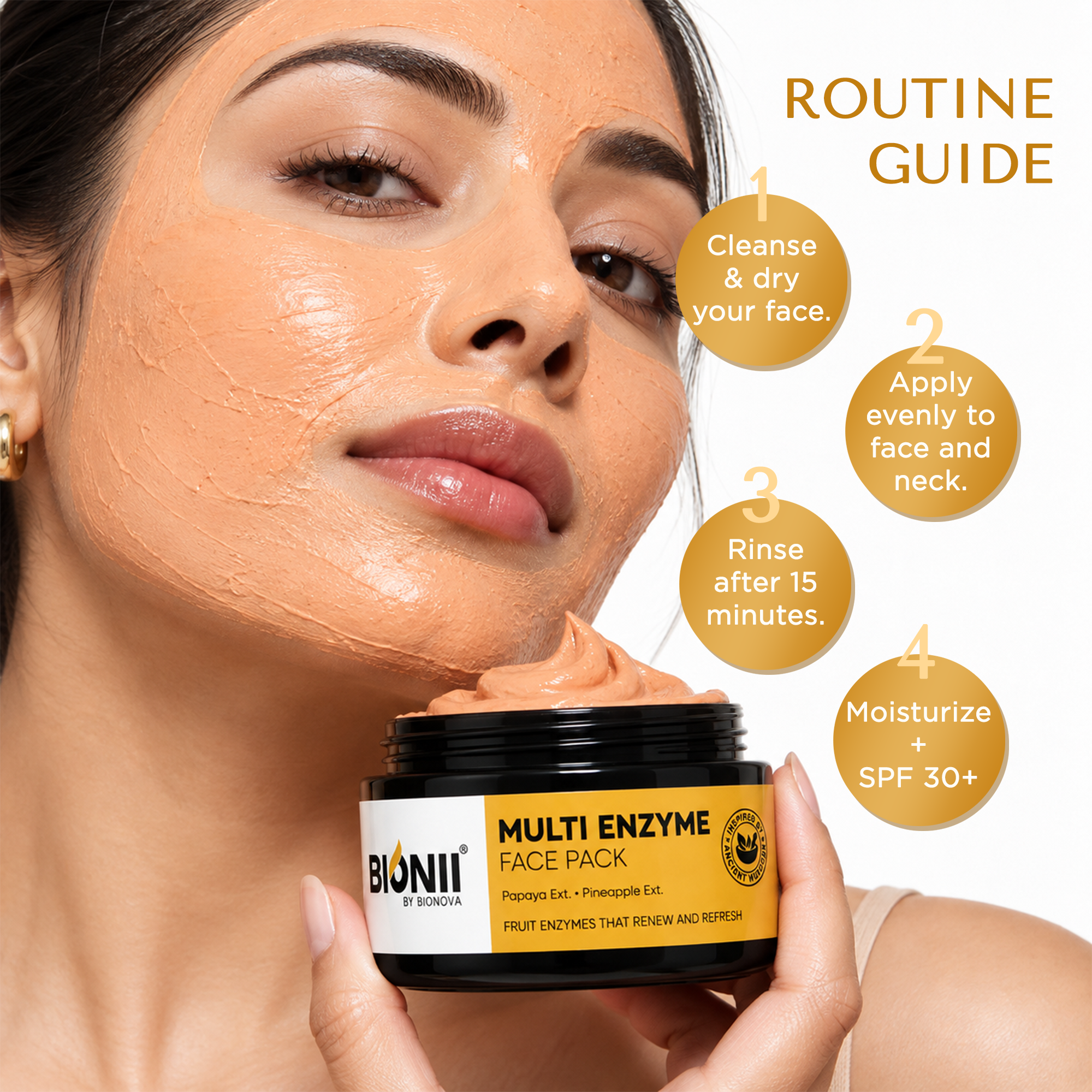 Bionii Multi Enzyme Face Pack | Papaya & Pineapple Extract for Skin Renewal | Gentle Exfoliating & Refreshing Mask