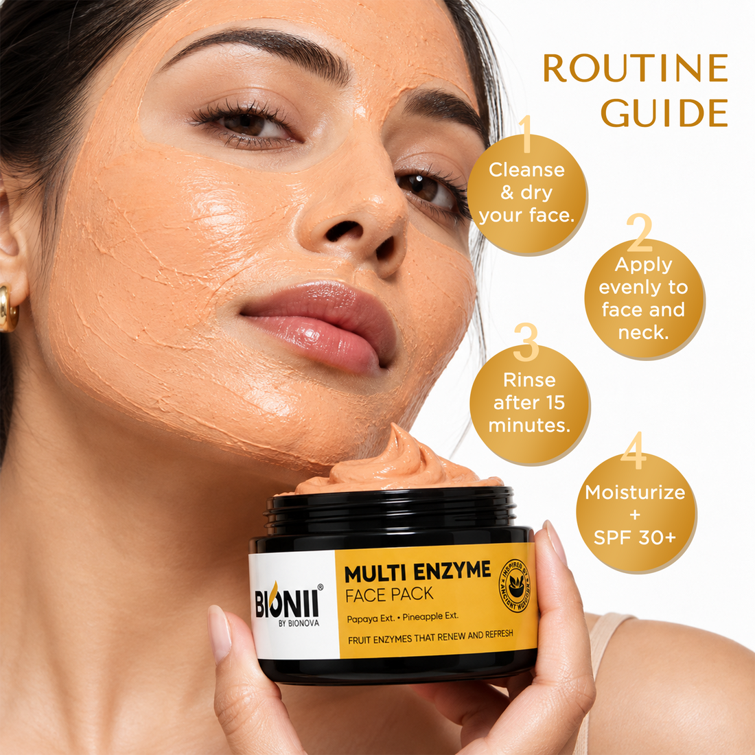 Bionii Multi Enzyme Face Pack | Papaya & Pineapple Extract for Skin Renewal | Gentle Exfoliating & Refreshing Mask