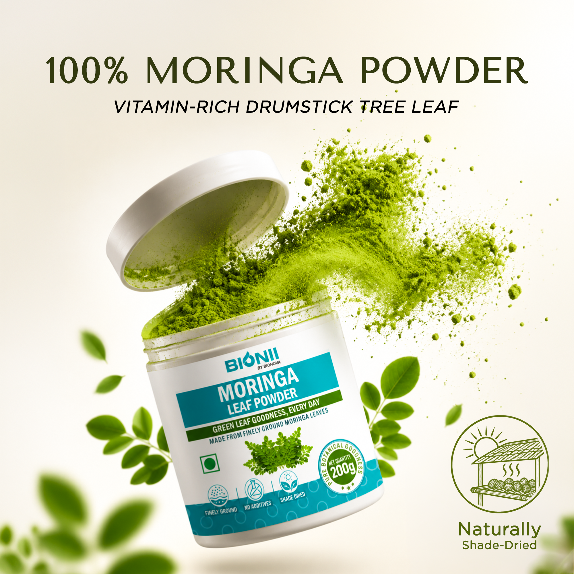 Bionii Moringa Leaf Powder 200g – Nutrient-Rich Superfood for Immunity & Digestive Health