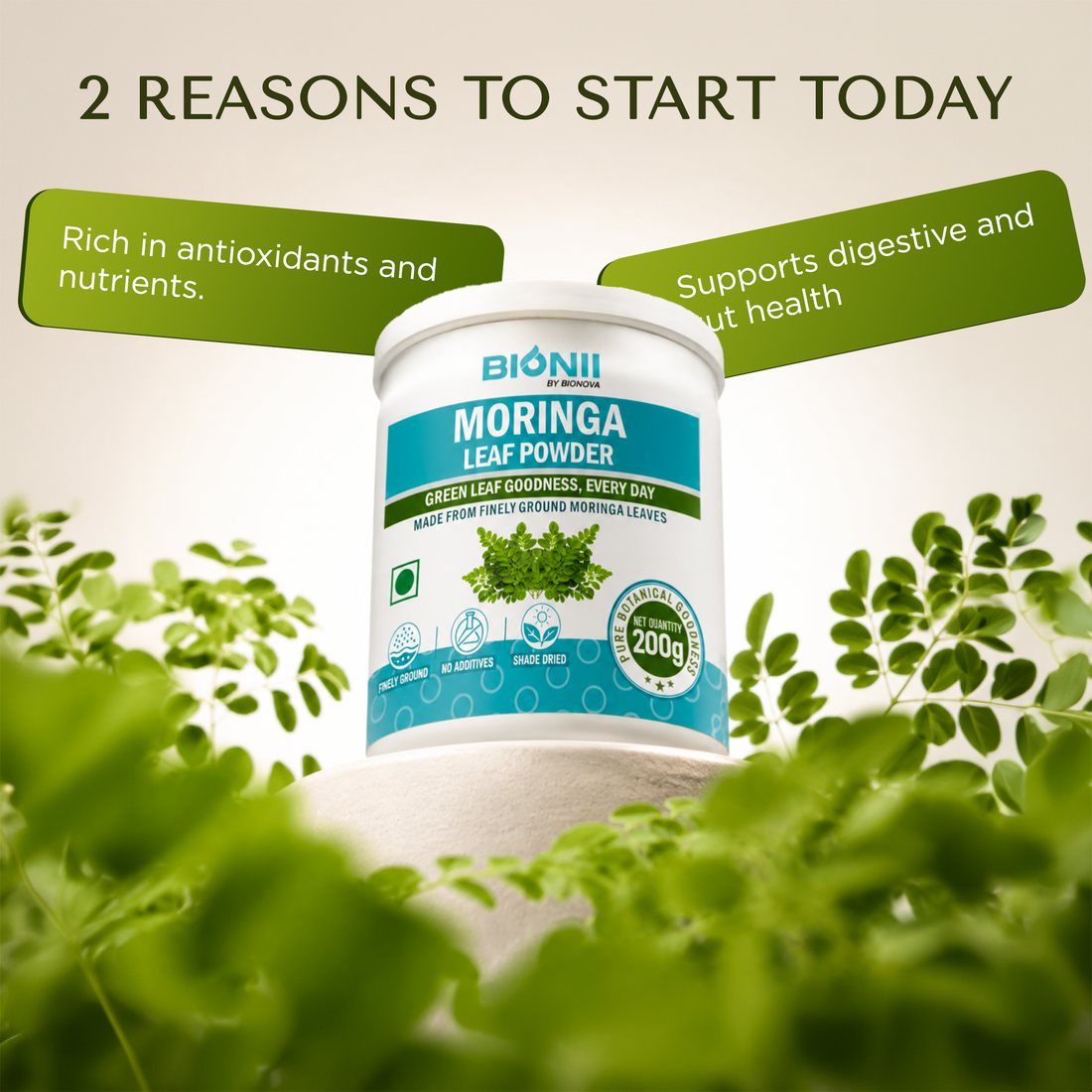 Bionii Moringa Leaf Powder 200g – Nutrient-Rich Superfood for Immunity & Digestive Health