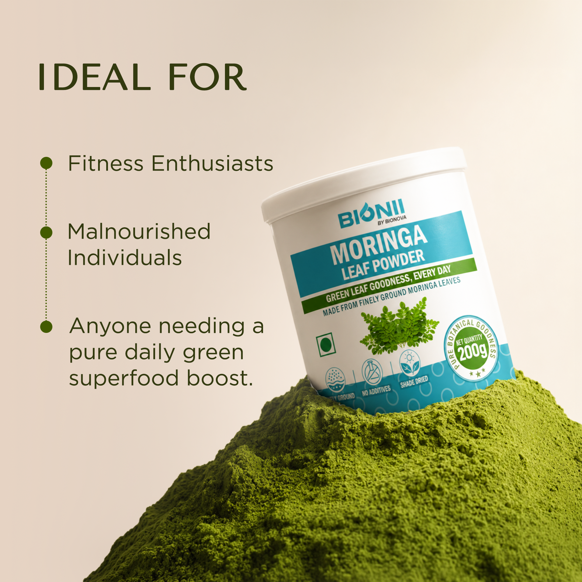 Bionii Moringa Leaf Powder 200g – Nutrient-Rich Superfood for Immunity & Digestive Health