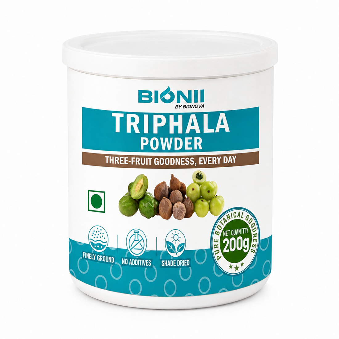 Bionii Triphala Powder 200g – Organic Amla, Bibhitaki & Haritaki Blend for Tea & Topical Use
