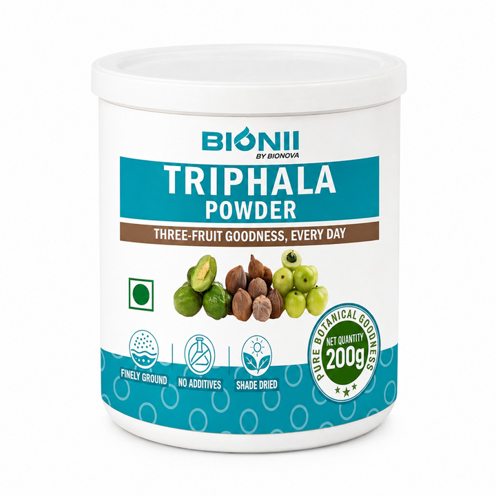 Bionii Triphala Powder 200g – Organic Amla, Bibhitaki & Haritaki Blend for Tea & Topical Use