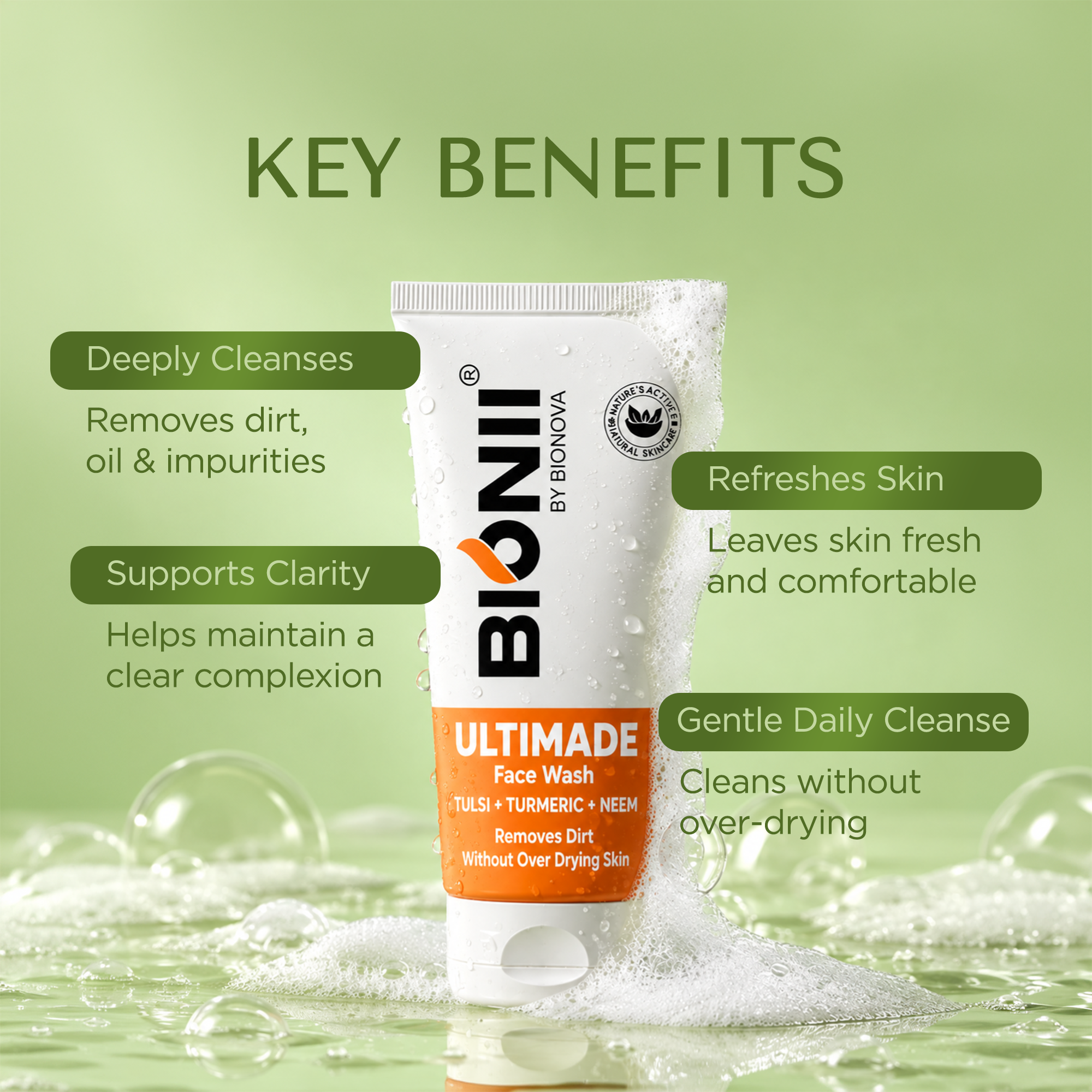 Ultimade Tulsi, Turmeric & Neem Face Wash for Daily Use and Fresh, Clear Skin – 100 ml