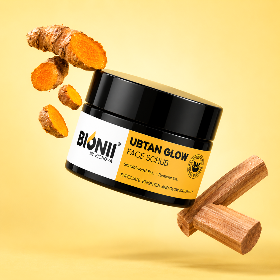 Bionii Ubtan Glow Face Scrub with Sandalwood & Turmeric for radiant skin