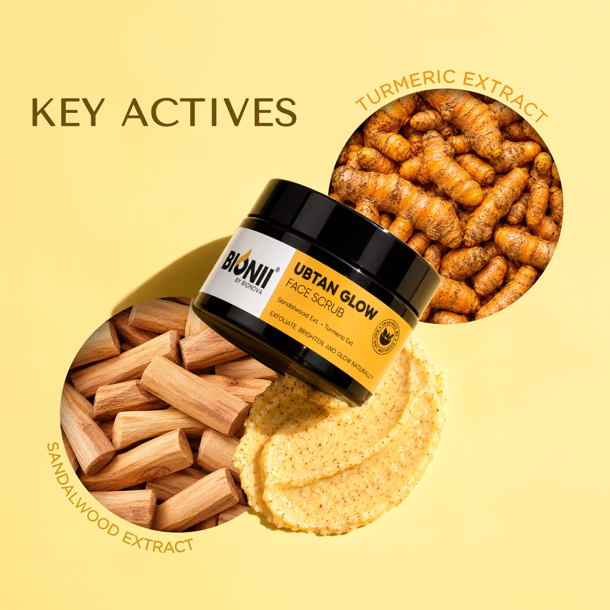 Bionii Ubtan Glow Face Scrub with Sandalwood & Turmeric for radiant skin