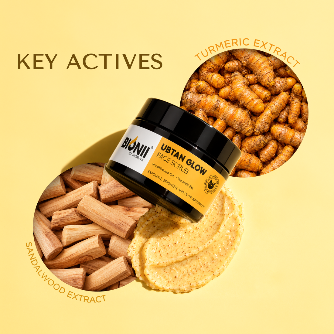 Bionii Ubtan Glow Face Scrub with Sandalwood & Turmeric for radiant skin