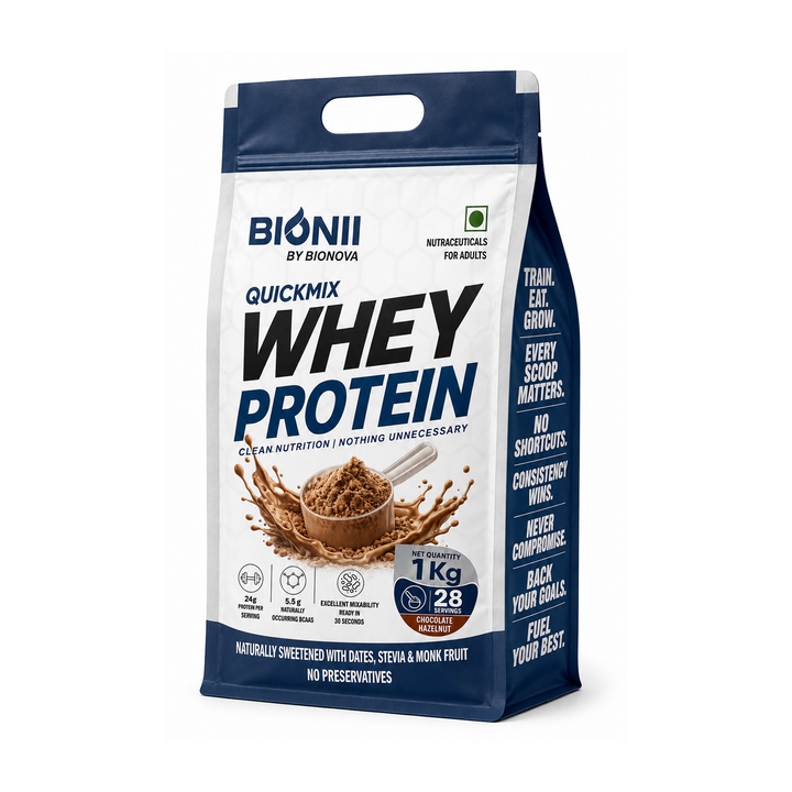 Bionii QuickMix Whey Protein (Chcolate Hazelnut) 1 kg | 24 g Protein per Serving