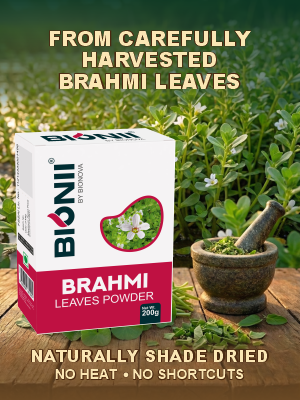 Bionii Brahmi Powder 200g – Organically Processed Brahmi Leaves Powder for Herbal Tea & Topical Use
