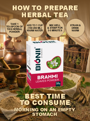 Bionii Brahmi Powder 200g – Organically Processed Brahmi Leaves Powder for Herbal Tea & Topical Use