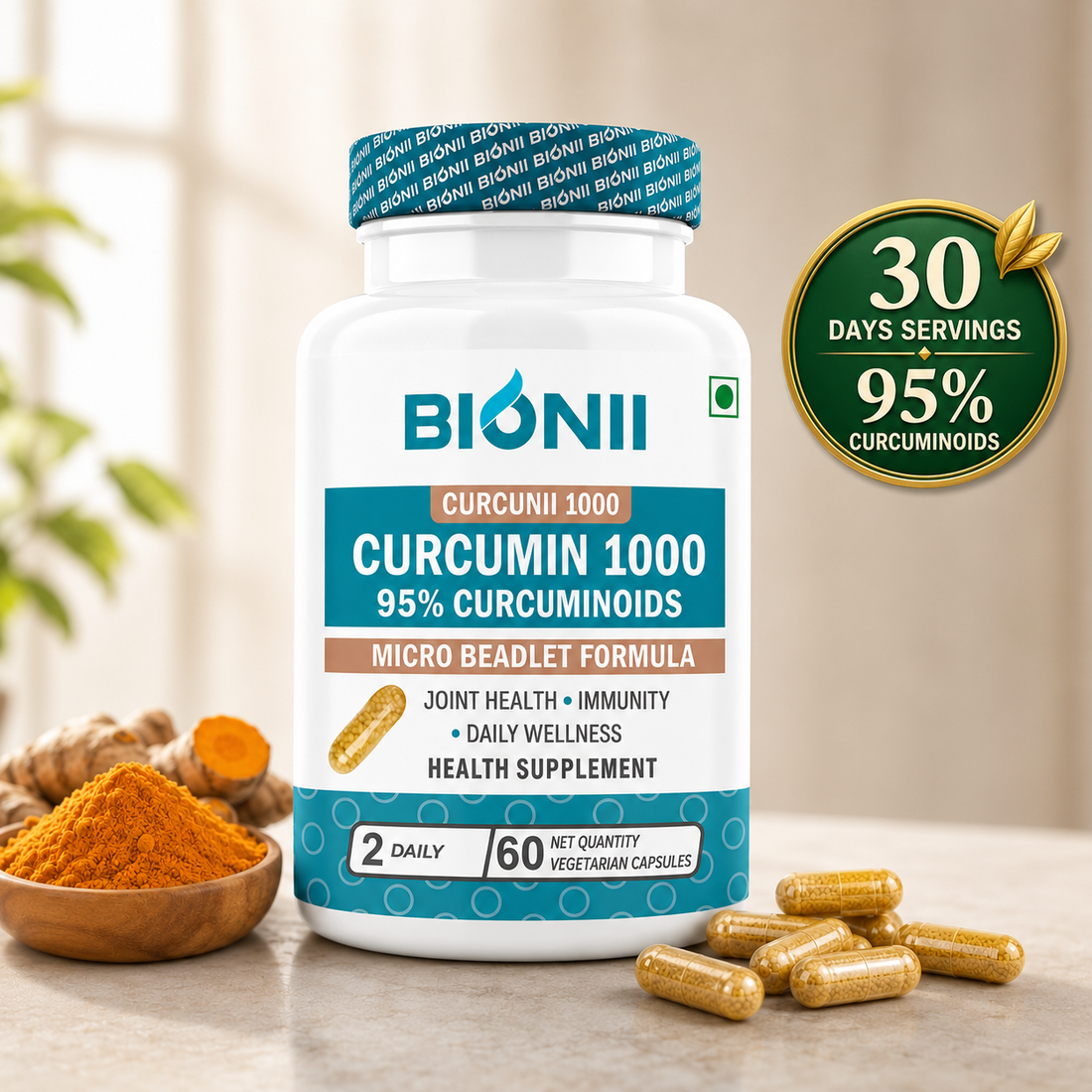 Organic Curcumin Capsules (60 Capsules) – 95% curcuminoids for daily wellness