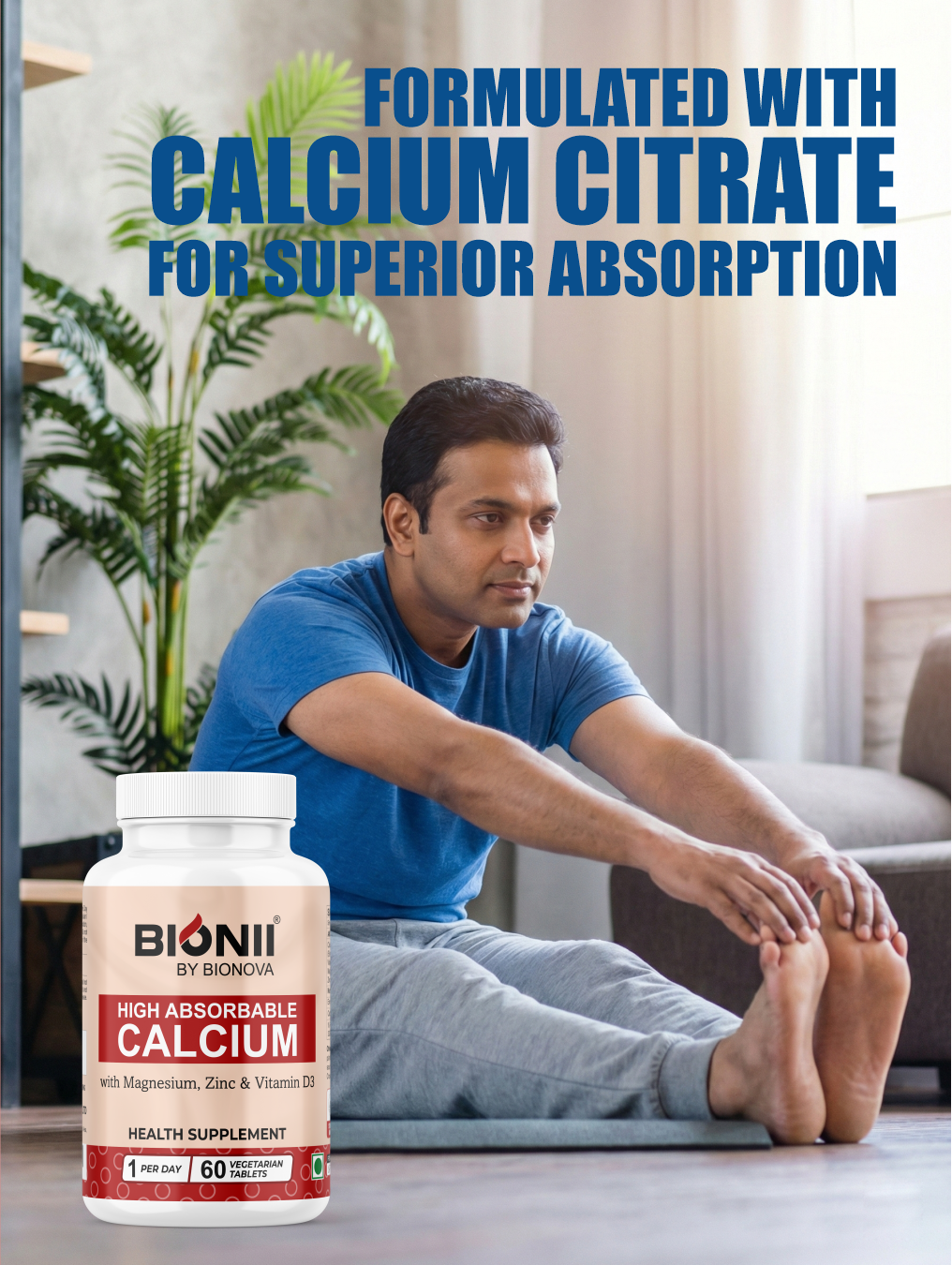High Absorbable Calcium Tablets (60 Tablets) – Bone strength support with D3, magnesium & zinc