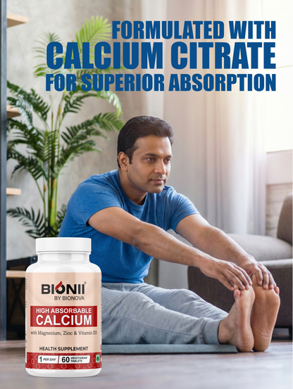 High Absorbable Calcium Tablets (60 Tablets) – Bone strength support with D3, magnesium & zinc