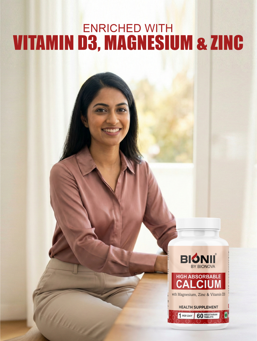 High Absorbable Calcium Tablets (60 Tablets) – Bone strength support with D3, magnesium & zinc