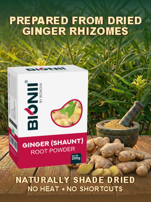 Bionii Ginger (Shaunt) Powder 200g – Organically Processed Ginger Powder for Herbal Tea & Topical Use