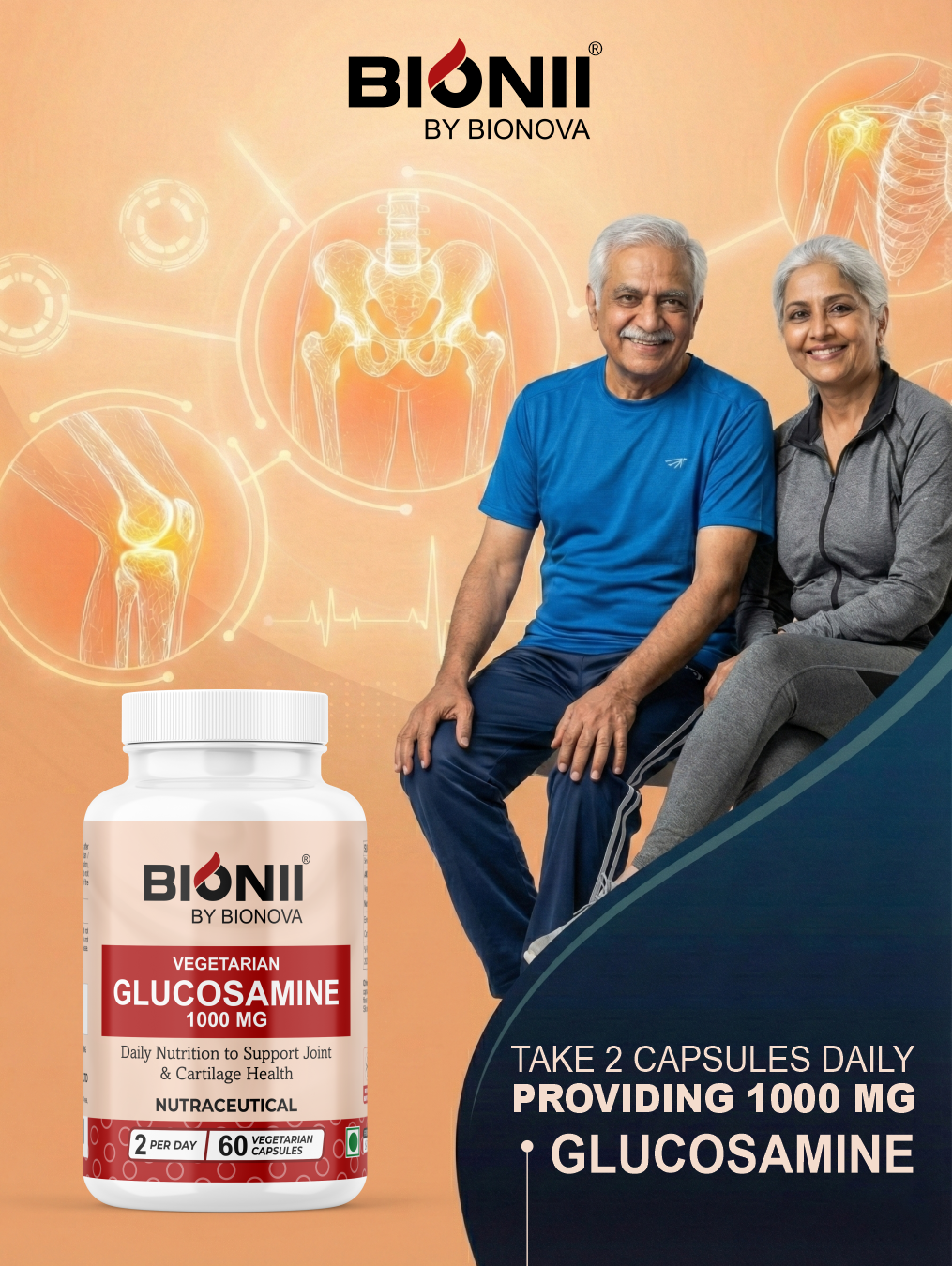 GLUCOSAMINE Vegetarian 1000 mg Capsules (60 Capsules) – Daily joint & cartilage support