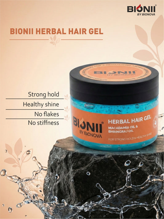 Bionii Herbal Hair Gel 180g – Aloe Vera Hair Gel with Coconut Oil for Smooth, Shiny, Frizz-Free Hair