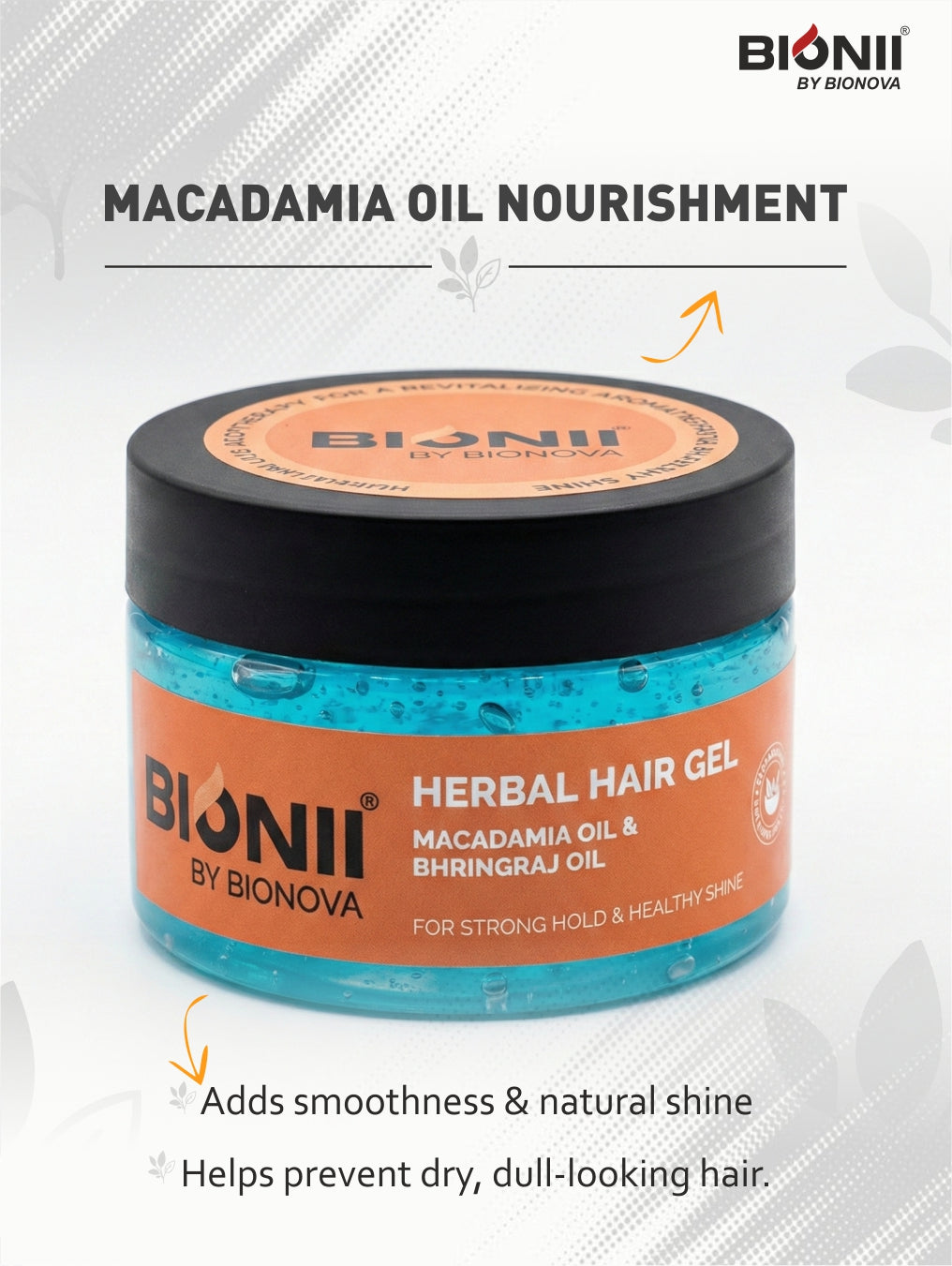 Bionii Herbal Hair Gel 180g – Bhringraj Hair Gel with Macadamia Oil for Strong Hold & Healthy Shine