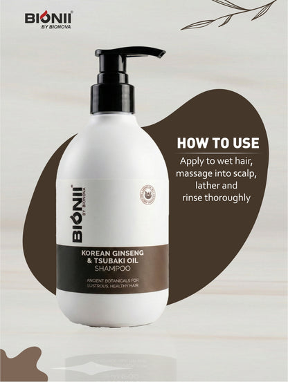 Bionii Ginseng Shampoo 300ml – Korean Ginseng & Tsubaki Oil for Lustrous, Healthy Hair