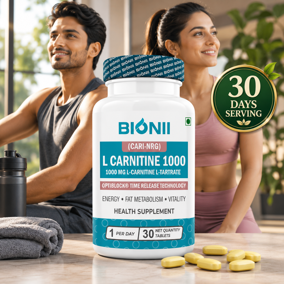 L-Carnitine 1000 mg Tablets (30 Tablets) – Supports fat metabolism & workout energy