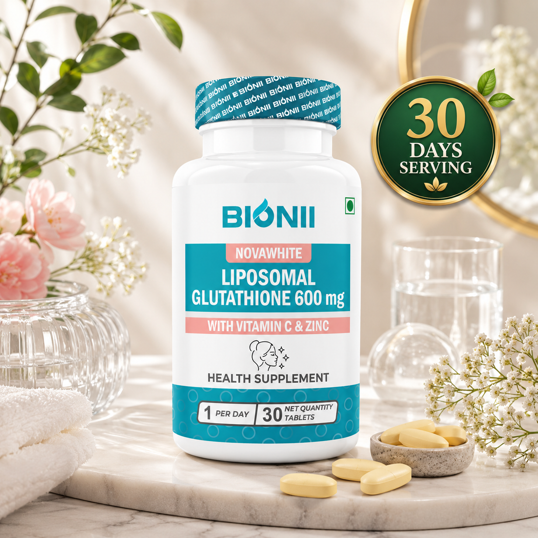 L-Glutathione 600 mg Capsules (30 Capsules) – Daily nutrition for bright, radiant skin