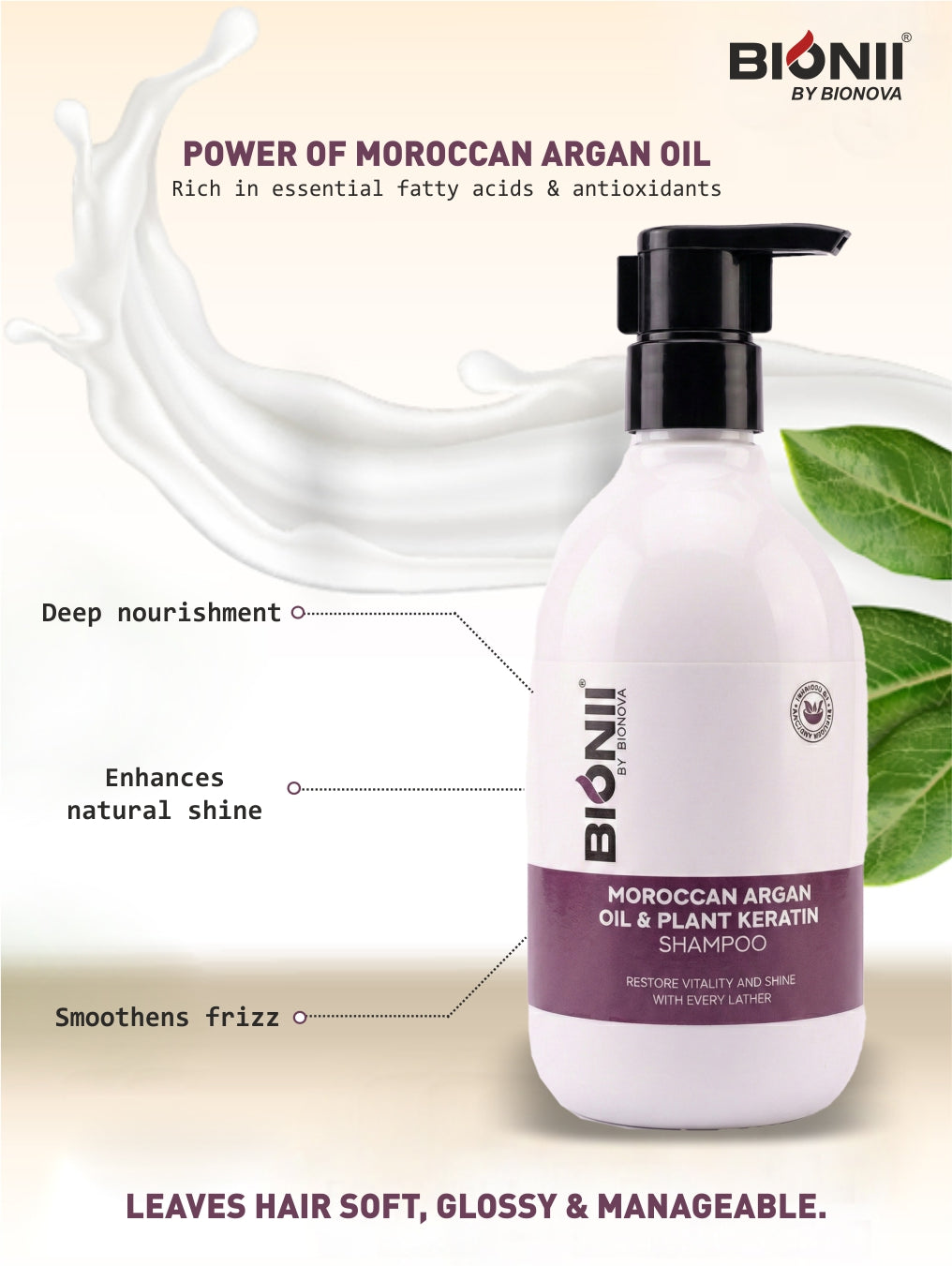 Moroccan Argan oil & Plant Keratin Shampoo 300ml to restore hair vitality, shine and smoothness