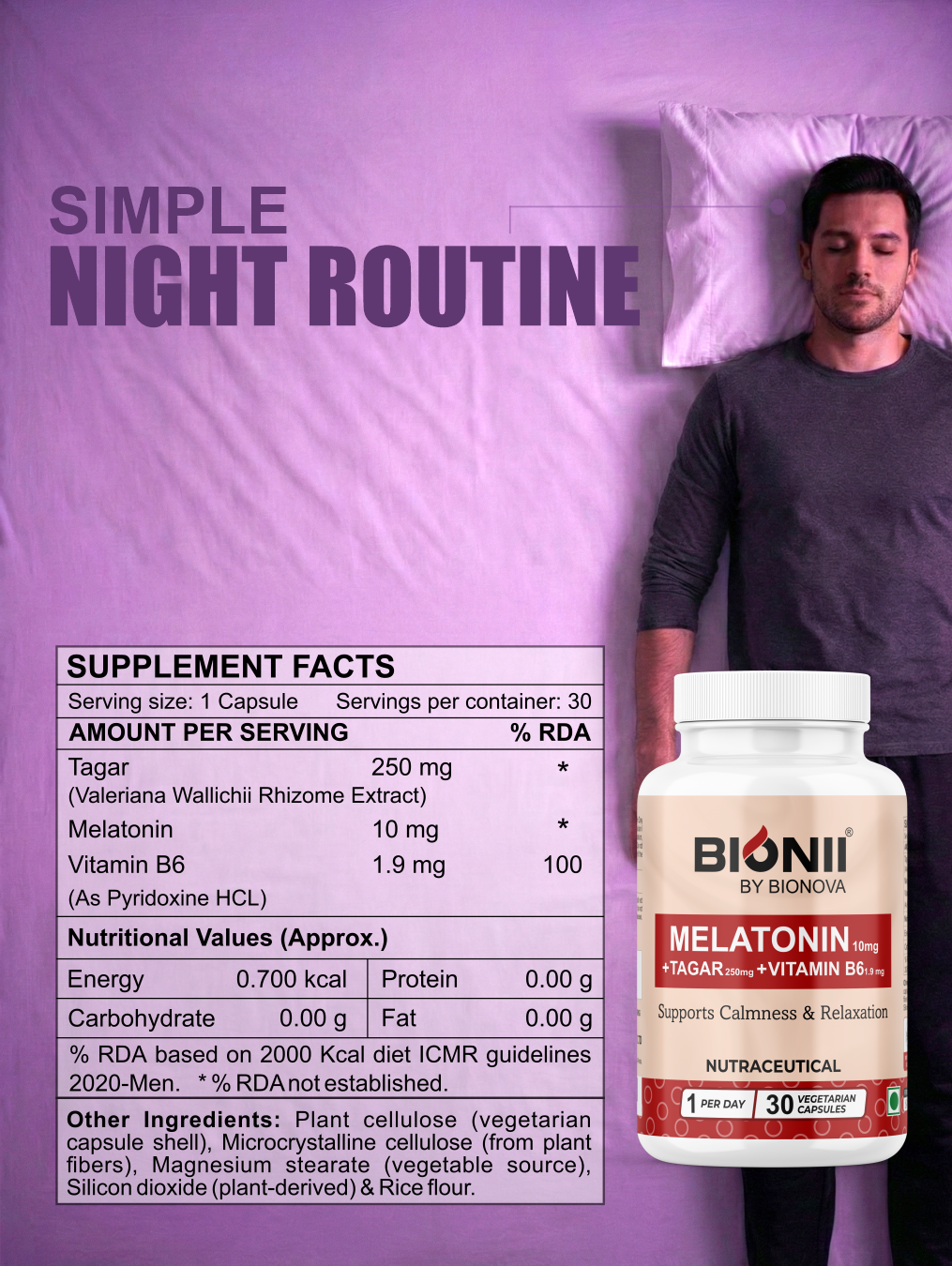 Melatonin 10 mg + Tagar Capsules (30 Capsules) – Supports calmness & relaxation