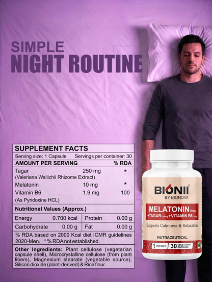 Melatonin 10 mg + Tagar Capsules (30 Capsules) – Supports calmness & relaxation