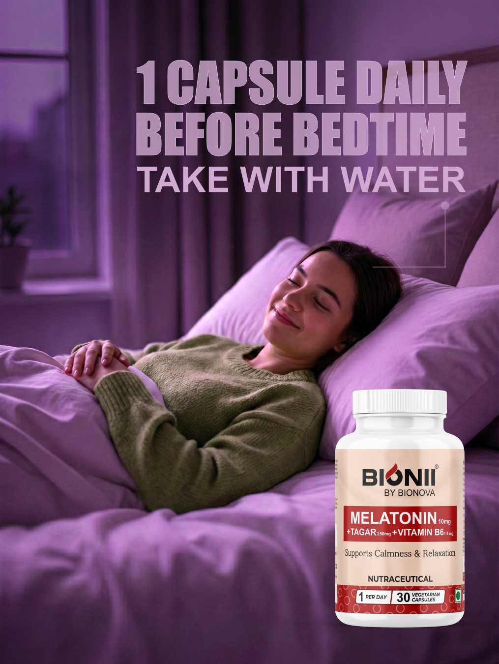 Melatonin 10 mg + Tagar Capsules (30 Capsules) – Supports calmness & relaxation