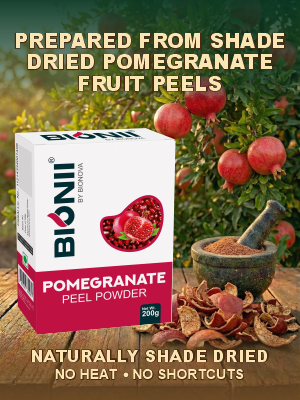 Bionii Pomegranate Peel Powder 200g – Organically Processed Powder for Herbal Tea & Topical Use